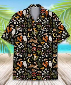 Cottagecore Forest Animal Shirt for Men Women Youth, Mushroom Fairycore Shirt, Nature Bunny Botanic Button Down Shirt Short Sleeve