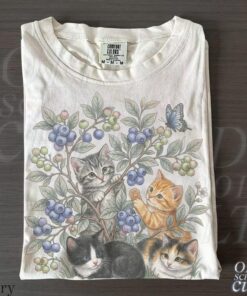 Vintage Kittens Blueberry 90s Graphic Tshirt, Retro Cottagecore Butterfly Unisex Shirt