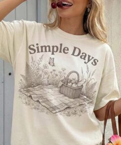 Cottagecore Shirt, Simple Days Tee, Picnic Aesthetic Shirt, Slow Living Graphic T-Shirt, Summer Meadow Tee