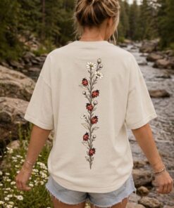 Vintage Ladybug Floral Shirt Cottagecore Botanical Insect Tee Shirt Beetle Shirt Nature Gift Garden Bug Lover Entomology