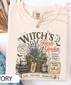 Witch's Herb Garden Shirt, Unisex Retro Witchy Botanical Tee, Fall Halloween Mushroom Plant Lover Gift
