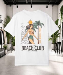 Sunset Beach Club Shirt | Retro Beach Vacation T-Shirt | Tropical Summer Graphic Tee | Paradise Beach Shirt | Vintage Surf Beach Club Tee