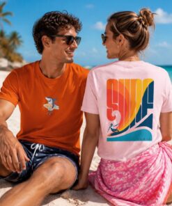Retro Surf Wave graphic T-Shirt | vintage sunset surfer back print