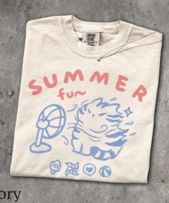 Summer Fun Cat T-Shirt - Men and Women's Unisex Graphic Tee - Vintage Beach Shirt - Retro Cat Vacation Tee - Cute Surf Shirt