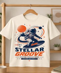 Astronaut Vinyl Record T-Shirt, Retro Space Music Graphic Tee, Stellar Groove Cosmic Shirt, Vintage Sci-Fi Unisex Gift