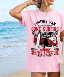 Surfing Van T-Shirt, Vintage Surf Bus Tee, Beach Life Shirt, Retro Camper Van Graphic Tee, Surfer Gift, Summer Vacation Shirt
